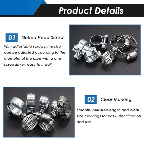 Image of 52Pcs Fuel Line Clamp Assortment Kit, 8-18mm Fuel Injection Gas Line Hose Clamps & Adjustable 1 /4Inch - 1-1 /8Inch(6-29mm) 304 Stainless Steel Hose Clamp for Automotive, Fuel Line(10 Sizes)