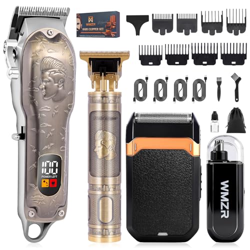Image of Professional Hair Clipper Set, Men's Hair Clipper, T-Shaped sideburn Trimmer, Electric Shaver, Beauty Salon kit for Hair Cutting and Shaving. (Gold)