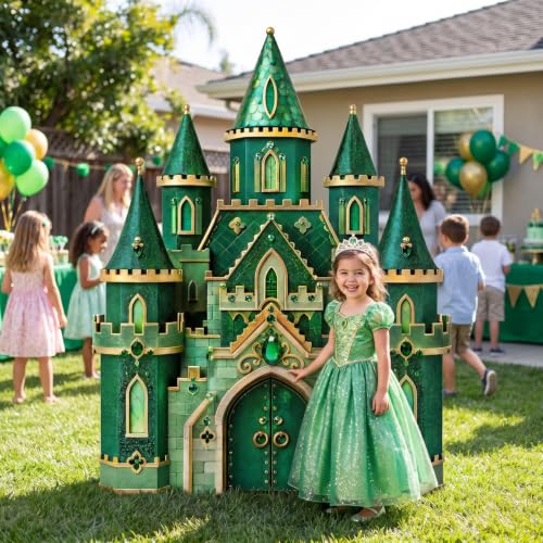 Image of Qunclay 4.5 ft Green Castle Cardboard Cutout Halloween Wizard Party Decoration Life Size Witch Theme Photo Booth Prop Standee Stand up 3D Display Backdrop Decor for Birthday Halloween