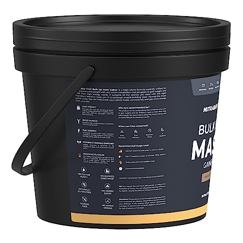 Image of Nutrabay Gold Bulk Up Mass Gainer Powder - 5kg, Chocolate | 30g Protein, 104g Carbs, 554 Calories | Easy to Digest | 100% Veg Muscle Building & Weight Gainer Supplement for Men & Women