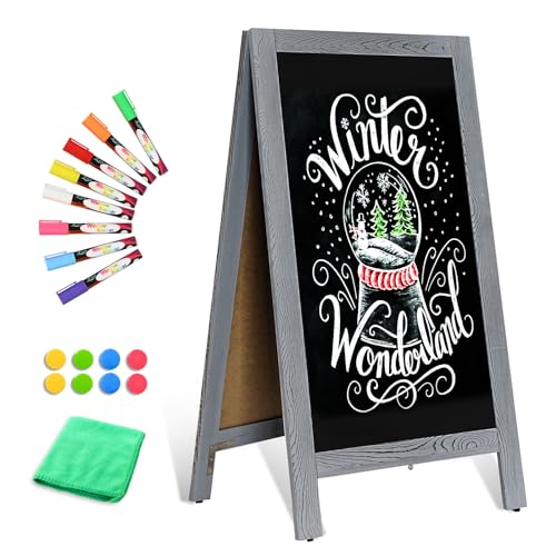 Image of Double-Sided Magnetic 40 inch x 20 inch Gray Chalk Board Sign Board | Wooden A-Frame Sign, Sandwich Board Signs Outdoor, Chalkboard Easel, Menu Board for Restaurant, Business or Wedding