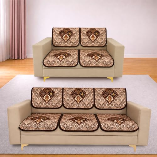 Image of Homerz Premium 'Maharaja Paradise Series' Sofa Cover | Net Fabric Sofa Cover | Washable, Anti-Dust Backed & Wrinkle Resistant Cover (Noor Mahal, 5 (3+2) Seater, Seat Cover with Backrest)
