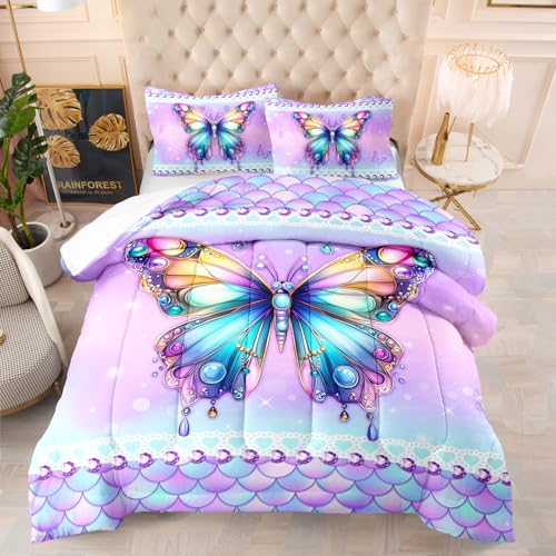 Edredon Cama 135 Mariposa Púrpura Estampado Bedding Edredón Nórdico 230X260 Cm, Edredón De Fibra 200Gr/M²,Transpirable Colcha De Microfibra para Todas Las Estaciones