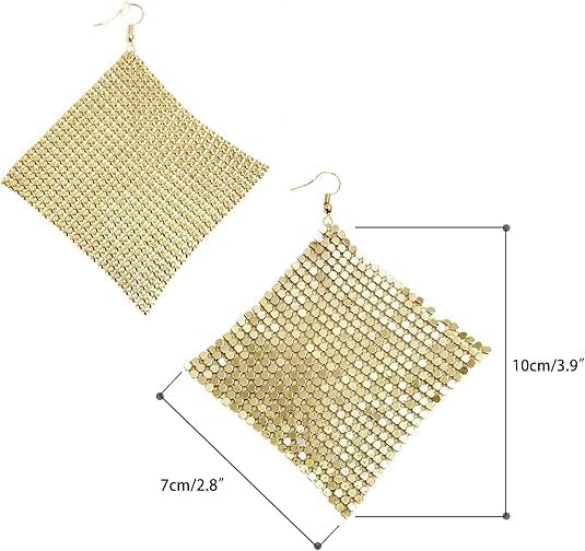 Trendy Women Earrings Metal Mesh Grid Sequins Tassel Long Drop Dangle Earrings for women(gold) - Image 5