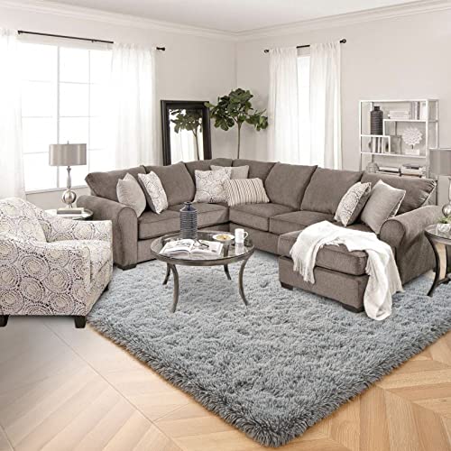 Iseau Fluffy Bedroom Rug, 4 X 6 Feet Shaggy Area Rug Floor Rugs For Living Room Fuzzy Carpet Comfy Nursery Rug Bedside Rug For Kids Boys Room Home Decor, Grey #TOP5