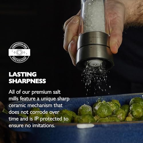 Image of COLE & MASON Derwent Salt Grinder - Stainless Steel Mill Includes Gourmet Precision Mechanism and Premium Sea Salt
