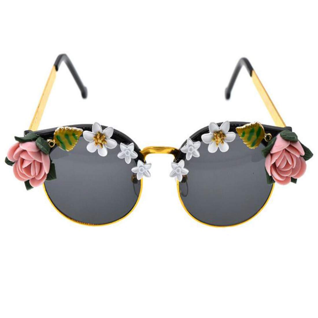 Colygamala Women's Metal Flower Vintage Chains Eyewear Sun Glasses Fashion Luxury Baroque Sunglasses With Case