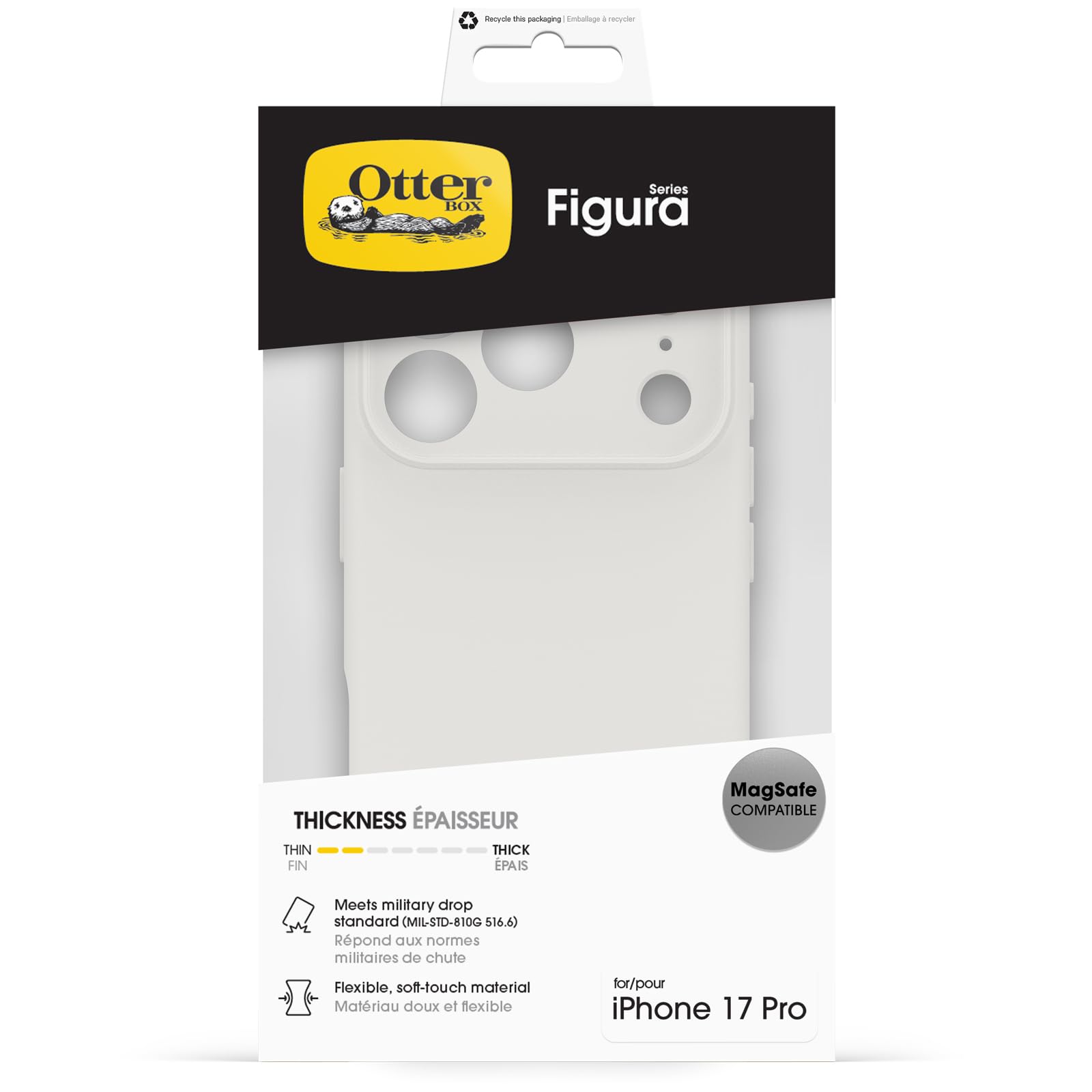 OtterBox Figura Series MagSafe Etui do iPhone 17 Pro, Odporne na Wstrząsy i Upadki, Cienkie Etui Ochronne, Przetestowane Zgodnie ze Standardami Wojskowymi, Biały