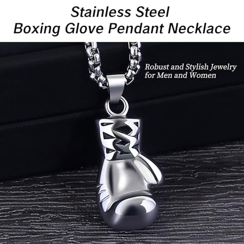 Boxing Necklace for Men Stainless Steel Glove Pendant Gloves Chain Jewelry Charm Boxing Glove Pendant Necklace for Men Punk Style Boxing Glove Chain, Silver2