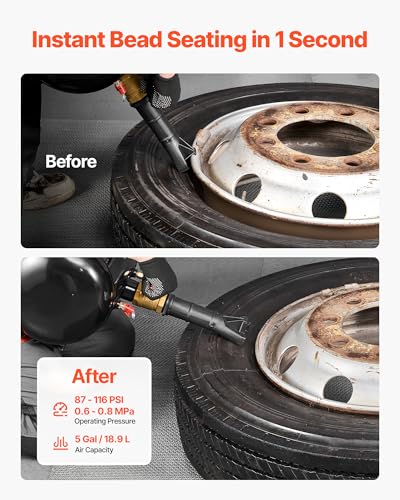 Image of VEVOR Air Tire Bead Seater, 5 Gal / 18.9 L, Heavy Duty Tire Bead Blaster Tool, 87-116 PSI Operating Pressure, Air Trigger Seating Inflator for Pickup, Truck, ATV, Jeep, Van, Lawn Tractor, RV, Black