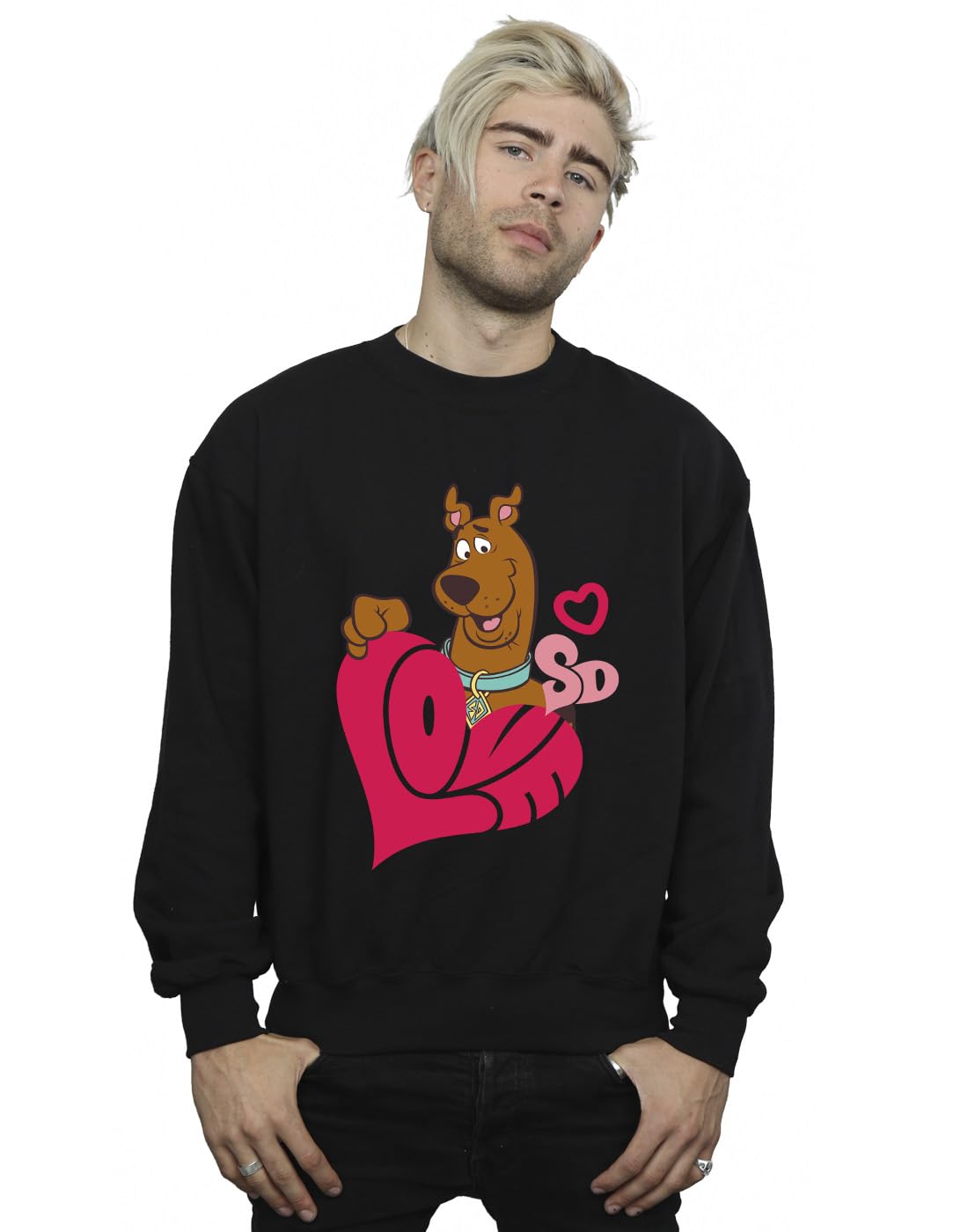 Absolute Cult Men's Black Scooby Doo Love Heart Sweatshirt X-Large