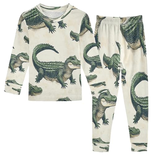 Pajama Sets Long Sleeve Alligator Pattern Print Design Soft Comfy Sleepwear 2 Piece PJS 3-8T