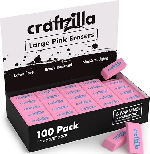 Craftzilla Pink Erasers Bulk 100 Pack - Large Latex- Free Bulk Erasers for Kids, Classroom, and School Supplies - Ideal for Pencils and Drawing - Teacher Supplies - Borradores Escolares