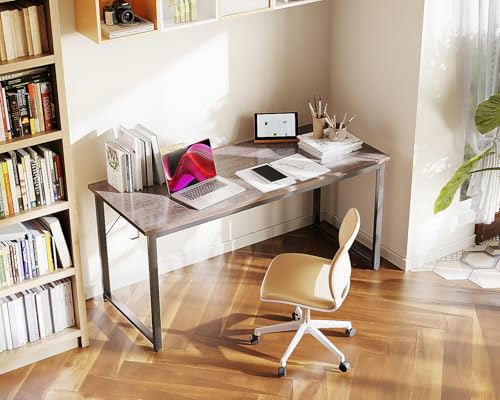 Image of Casaottima 54 Inch Computer Desk for Home Office, Study Writing Table for Small Spaces, Simple Modern Desk with Headphone Hooks, Grey Oak