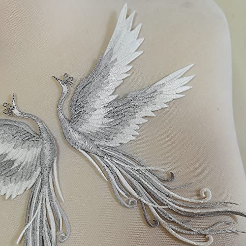 1Pair Bird Embroidery Applique Patch Iron On Cotton Applique Butterfly Patch (Style B, Gray) #TOP1