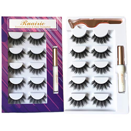 5 Pairs False Eyelashes With Glue Thick Volume 3D Fake Eyelashes Fluffy Handmade False Lashes Ruairie