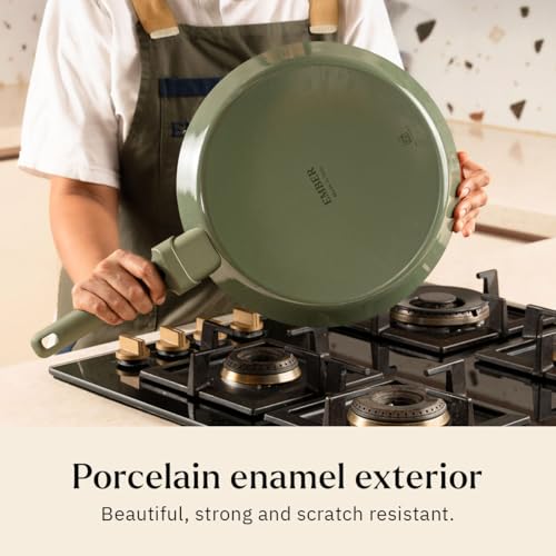 Image of Ember Cookware Arcilla Ceramic Non Stick Tawa 28 cm | 5-Year Warranty | Lightweight, Non-Toxic Roti & Chapati Pan | Matching Handle- Gas Compatible | Ceramic Cooking Tawa | Green