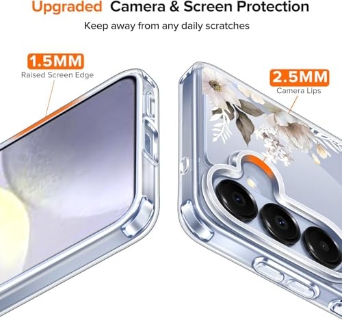 Image of Elzzi Clear Transparent Flower Cover for Samsung S26 5g Case Shockproof Floral Design Camera Protection Shockproof PC+TPU Transparent Flower Cover for Girls & Women (Grey)