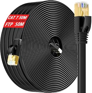 Kabel Ethernet 50m Cat 7 Kabel Sieciowy 50 Metrów Ekranowany Ethernet Cable Kabel Masowy Rj45 Gigabit Czarny LAN Cable Wysoka Prędkość 600MHz Kat.7 Kabel do Internetu dla Routera Modemu