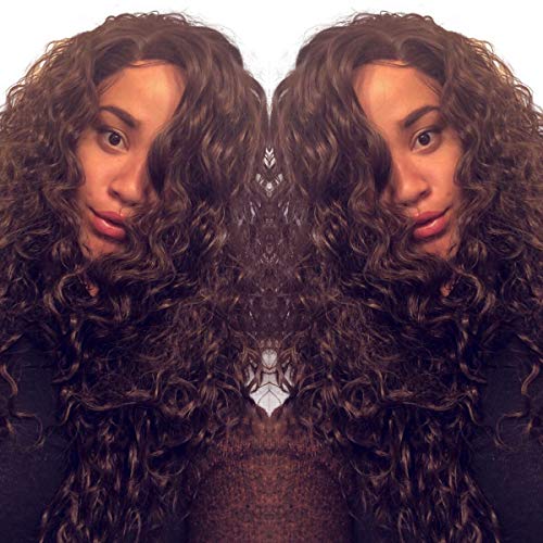 Loose Curly Lace Front Wigs Black Hair Heat Resistant Fibers Synthetic Lace Front Wigs Glueless Half Hand Tied For All Women 24inch (Black)