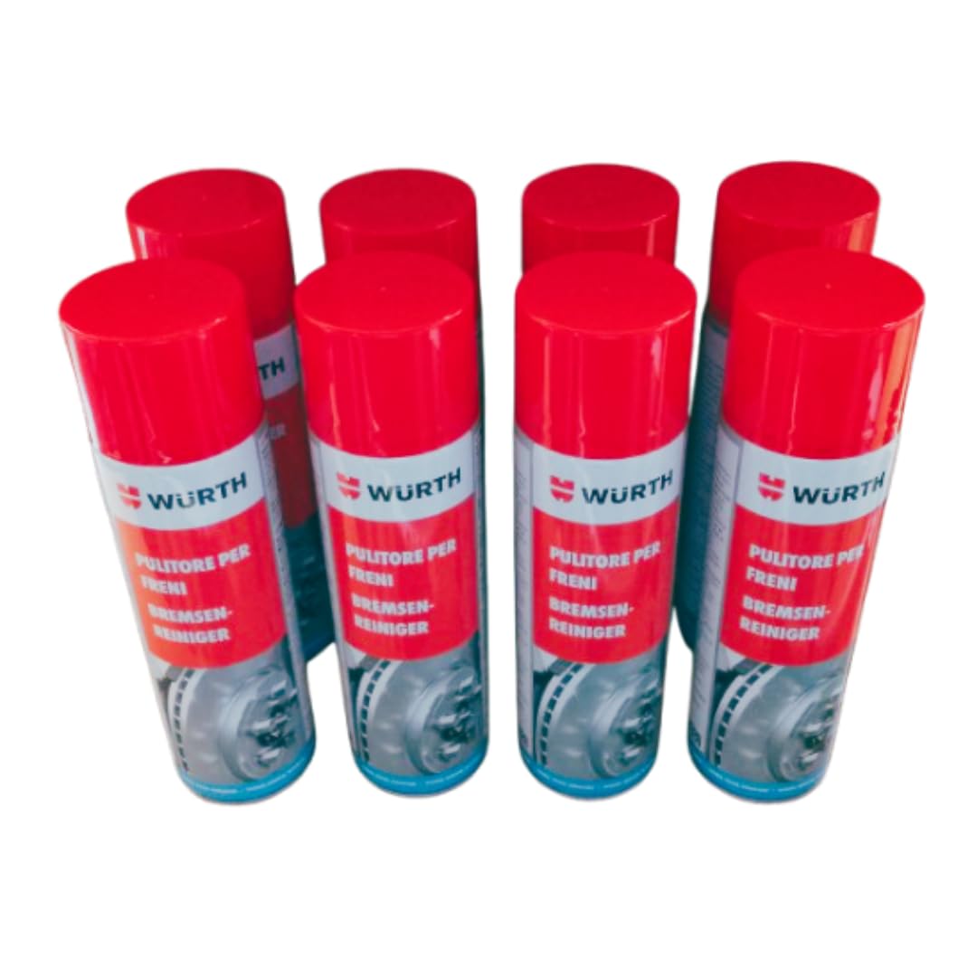 Wuerth Wurth Detergente per Freni, rimozione di Grassi e rifiuti di Olio, Senza Danni in plastica, ad Asciugatura Rapida, Senza Silicone, Confezione da 8