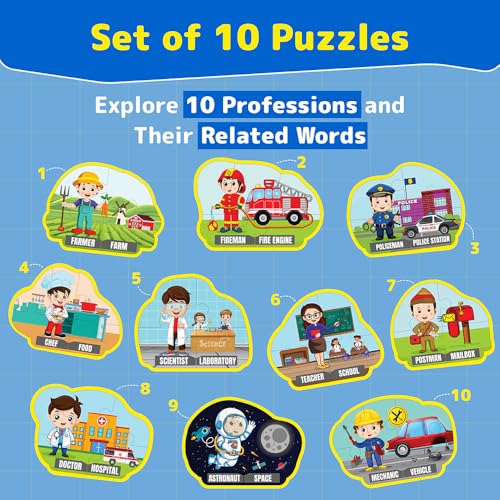 Image of Kids Puzzleup Learn Professions,10-In-1 Entry Level Puzzle,45 Big Size Jigsaw Pieces,Montessori Educational Toy To Improve Memory & Unlock New Words,Gift For Boys & Girls Age 3,4 & 5 Yrs