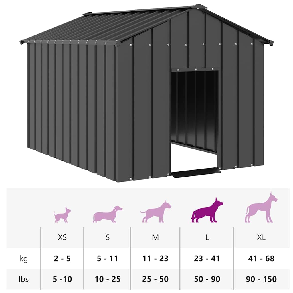 vidaXL Niche pour Chien avec Toit Noir 113x153x101 cm Acier galvanisé, Cage de Chien, abri pour Chien, Cage pour Animaux de Compagnie, Cage pour Chien