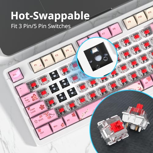 Image of surmen Pink Creamy Keyboard with with Number Pad, 96% RGB Full Gasket Mounted Hot Swappable Custom Wired Thocky Keyboard with Knob for Office Gamer (98 Ying)