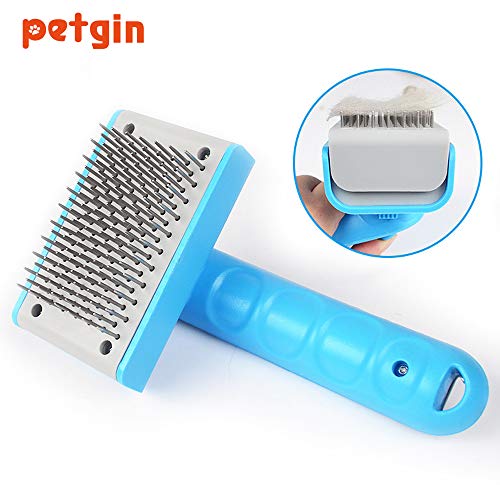 Pet Grooming Brush - Hard Steel Cat Brush Dog Brush Self Cleaning Slicker Brushes Best Shedding Tools for Grooming Long & Thick Hair