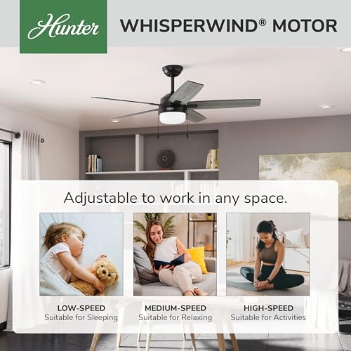 Image of Hunter Anisten, Indoor, Ceiling Fan, with LED Light, 52 inch, Matte Black