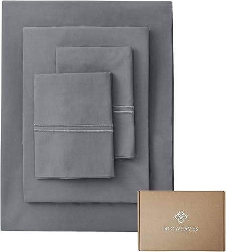 Miniatura 9 de BIOWEAVES Juego de 4 sábanas de tejido de percal de 100 % algodón orgánico, crujientes, suaves y naturalmente refrescantes, de 300 hilos, con