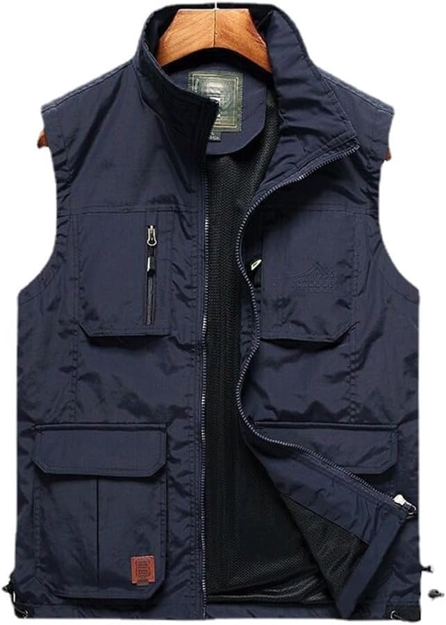 Outdoor Sport Men Multi-Pocket Vest Mesh Thin Casual Sleeveless Jacket Summer Zipper Fishing Top size 3XL