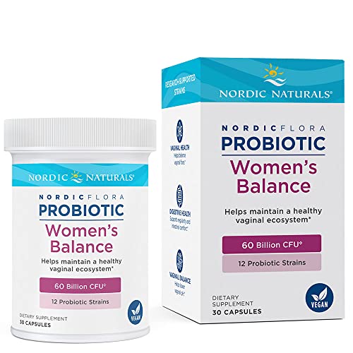 Nordic Naturals Nordic Flora Probiotic Women's Balance - 30 Capsules - 12 Probiotic Strains with 60 Billion Cultures - Intestinal Support, Vaginal Health - Vegan - 30 Servings