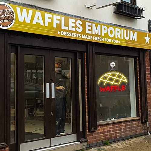 Image of Waffle Neon Signs for Wall Decor Neon Lights for Bedroom Led Business Signs Suitable for Cake Shop Bakery Supermarkets Stores Cookie House 5V Power Adapter, 16.2 * 9 Inch(Warm White + Red)