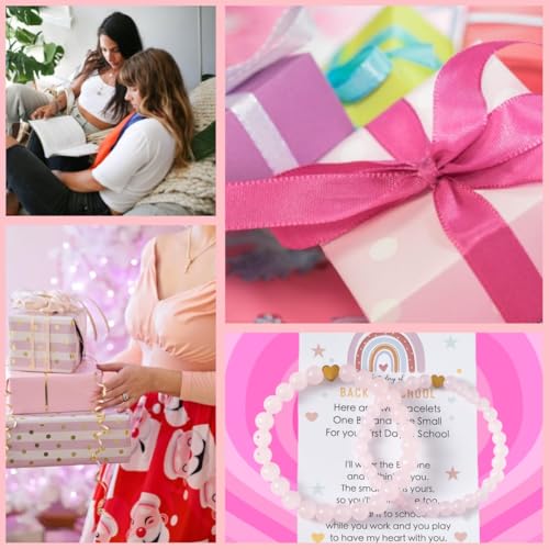 Back to School Bracelets Heart Matching Mommy and Me Elastic Wish Strings Bead Bracelets First Day of School Supplies Gifts 6