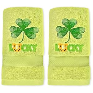 AEUEFUEA St Patricks Day Hand Towels Set of 2 14 x 30 Cotton Shamrock Embroidered Decorative Towels for Bathroom Kitchen Home and Housewarming Gifts