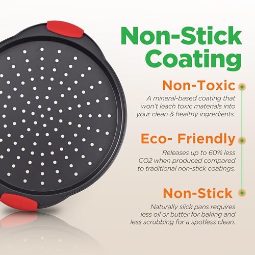 NutriChef 2-Pc. Non Stick Pizza Tray - with Silicone Handle, Round Steel Non-Stick Pan with Perforated Holes, Dishwasher Safe, Pizza Tray with Silicone and Oversized Handle, PFOA, PFOS, PTFE Free - Image 5