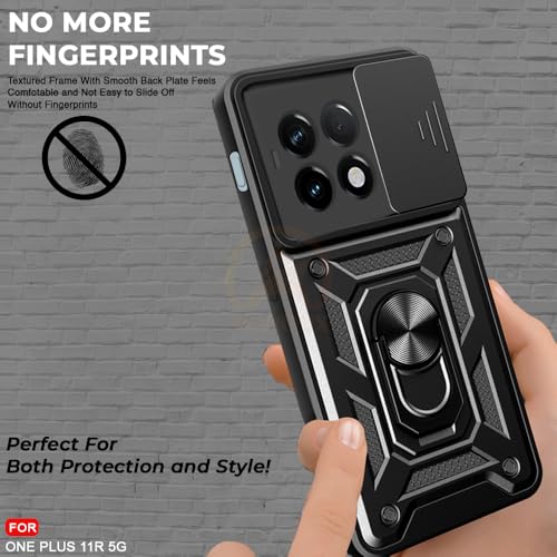 Image of Armor Bumper Back Cover Case for OnePlus 11R 5G Rotating Camera Cover, Ring Holder & Kickstand | Heavy Duty & 360 Degree Protection OnePlus 11R 5G Back Cover (Black)