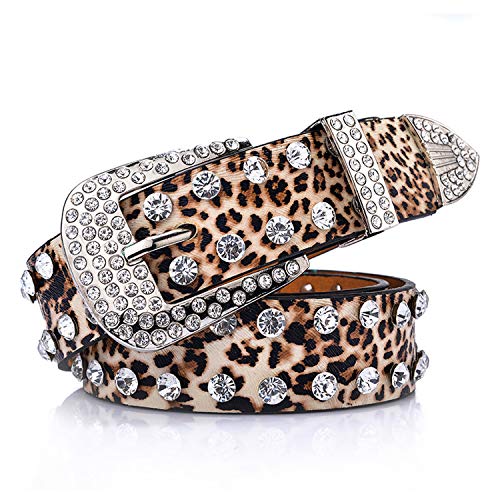 TIPINOICE Leopard Print PU Leather Belts for Women Rhinestones Pin Buckle Women belt Female Strap for Jeans Dress 43