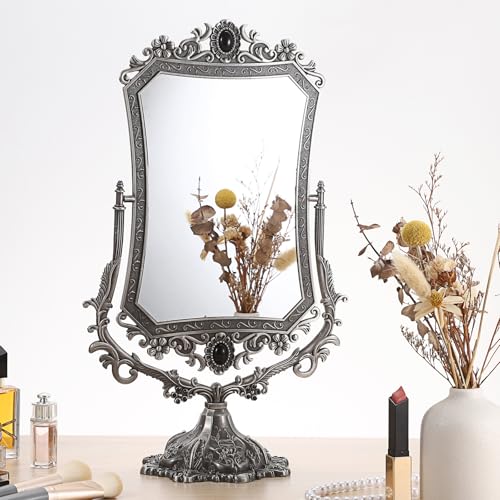 Espejo de maquillaje rectangular metálico con soporte miniatura 7