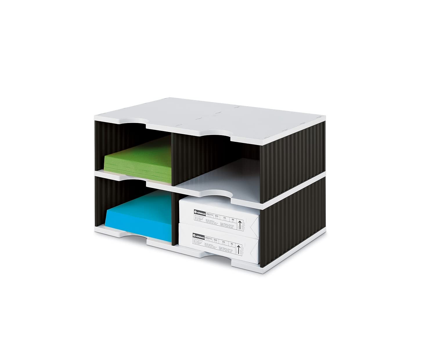 Styro 268022298 Jumbo - Vaschetta portadocumenti Duo per sistema di archiviazione styrodoc®, 4 scomparti, 485 x 331 x 293 mm, colore: Grigio/Nero