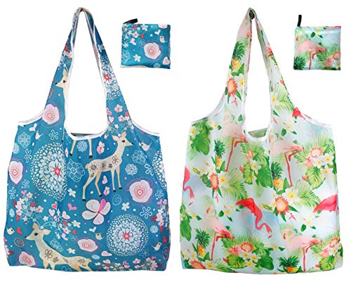 BOBOZHONG Reusable Shopping Bags,2 Pack Reusable Grocery Bags Foldable Large Washable Shopping Bags Eco Friendly Shopper Tote Bags for Daily Use Travel Take Out Storage