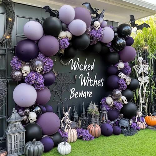 Image of Black Purple Balloon Arch Kit Double Stuffed Dark Purple Black Balloon Garland for Halloween Ghost Witch Birthday Baby Shower Anniversary Party Decorations