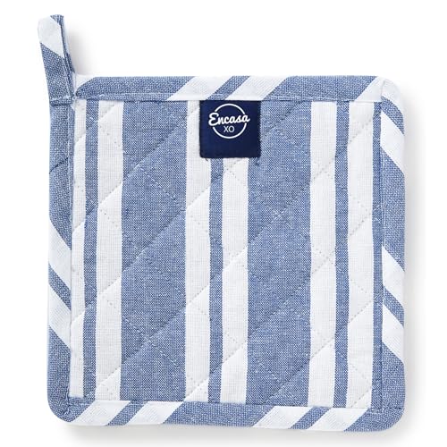 Image of Encasa XO Oven Microwave Pot Holders Trivets 21 cm (2 pc) for Kitchen Cooking & Baking - Heat Resistant, Thick & Safe, Protection of Hands from Hot Utensils, Grill, BBQ - Franca Blue Stripes