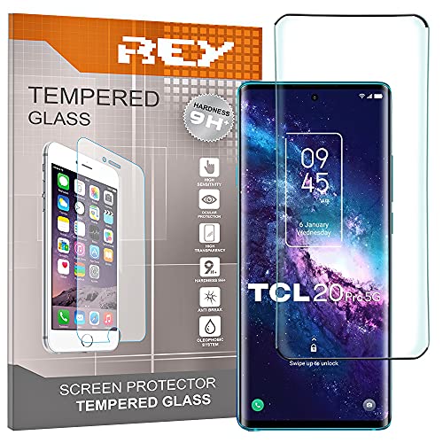REY 2X Protector de Pantalla 3D para TLC 20 Pro 5G, Negro, Protección Completa, 3D / 4D / 5D