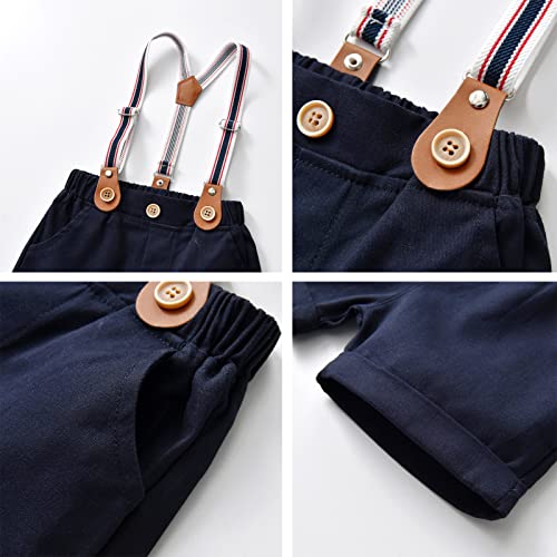 Baby Boys Gentleman Suits Short Sleeve Bowtie Shirt Romper + Braces Shorts Overalls Festive Christening Wedding Shorts Set #TOP5