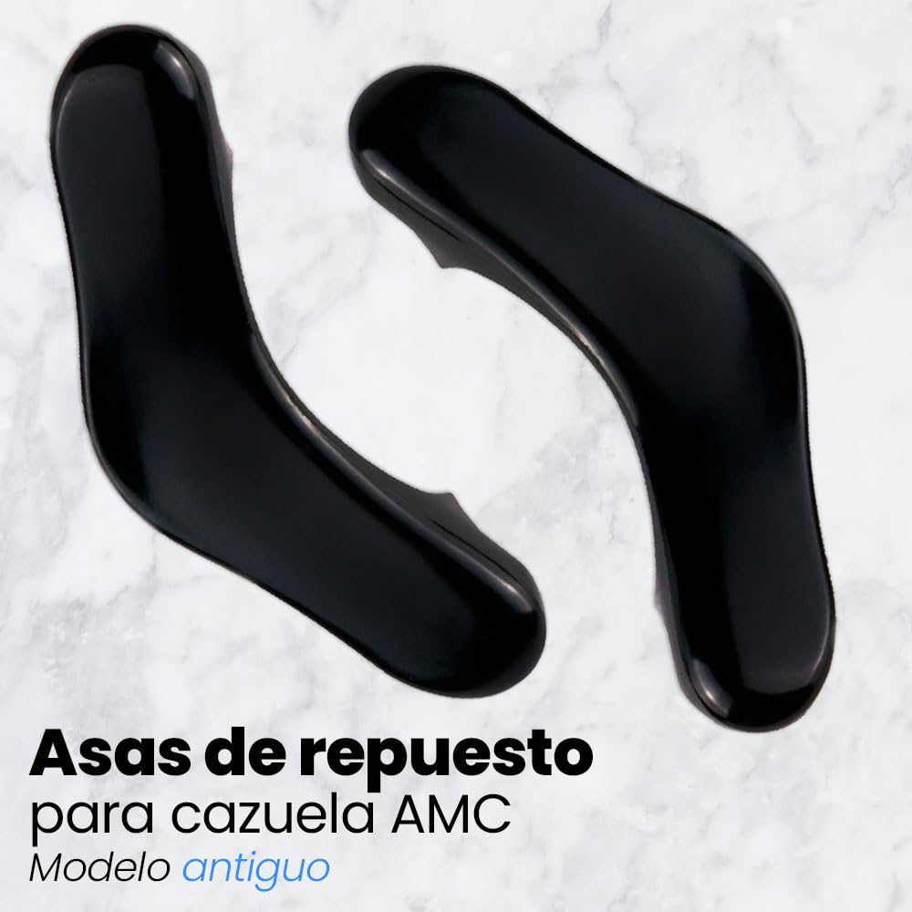 ANAKEL HOME Pack de 2 uds. Repuesto Asa Compatible con Ollas AMC Modelo Antiguo, Repuestos Ollas AMC Antiguas, Color Negro, Tornillos y Arandelas Incluidos