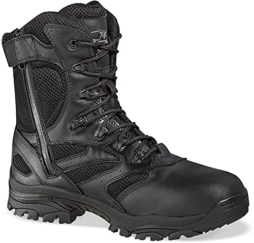 Thorogood Deuce 8” Waterproof Side-Zip Black Tactical Boots for Men and Women with Composite Safety Toe, Full-Grain Leather, and Slip-Resistant Outsole; BBP & Rated2