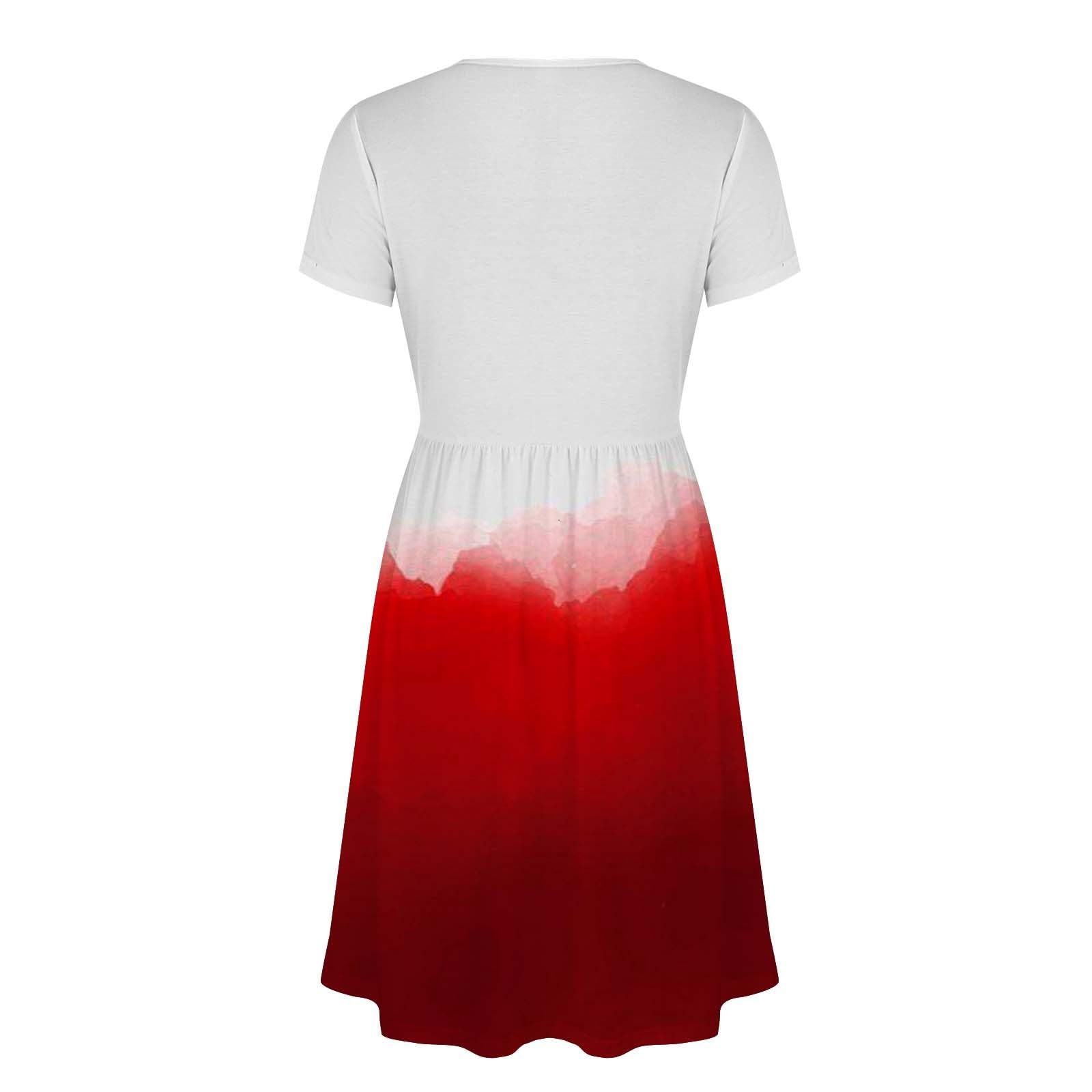 Robe d'été à manches courtes – Robe pour femme, taille haute, coupe trapèze, col en V, couleur assembler, style bohème, pour vacances, robe élégante et légère