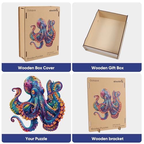 Qiuenisray Wooden Puzzles For Adults,Octopus Wooden Jigsaw Puzzles 200Pcs,11.2X11.2In,Medium,Unique Shape Adult Puzzles,Irregular Wood Puzzles Creative Gift For Adults And Kids Family Game thumb #6